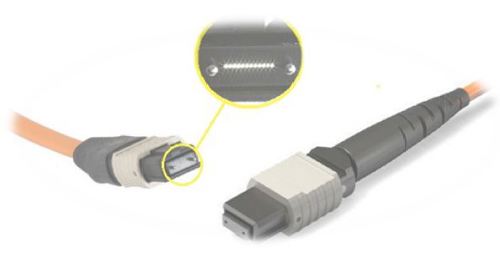 Picture of 12 fiber Multimode MPO Connector and end face